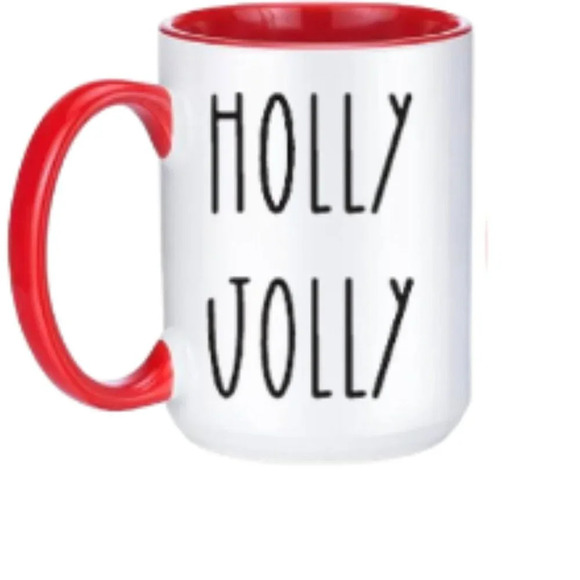 "Holly Jolly" ๐ Red & White Mug โ 15oz Ceramic - Picture 1 of 1